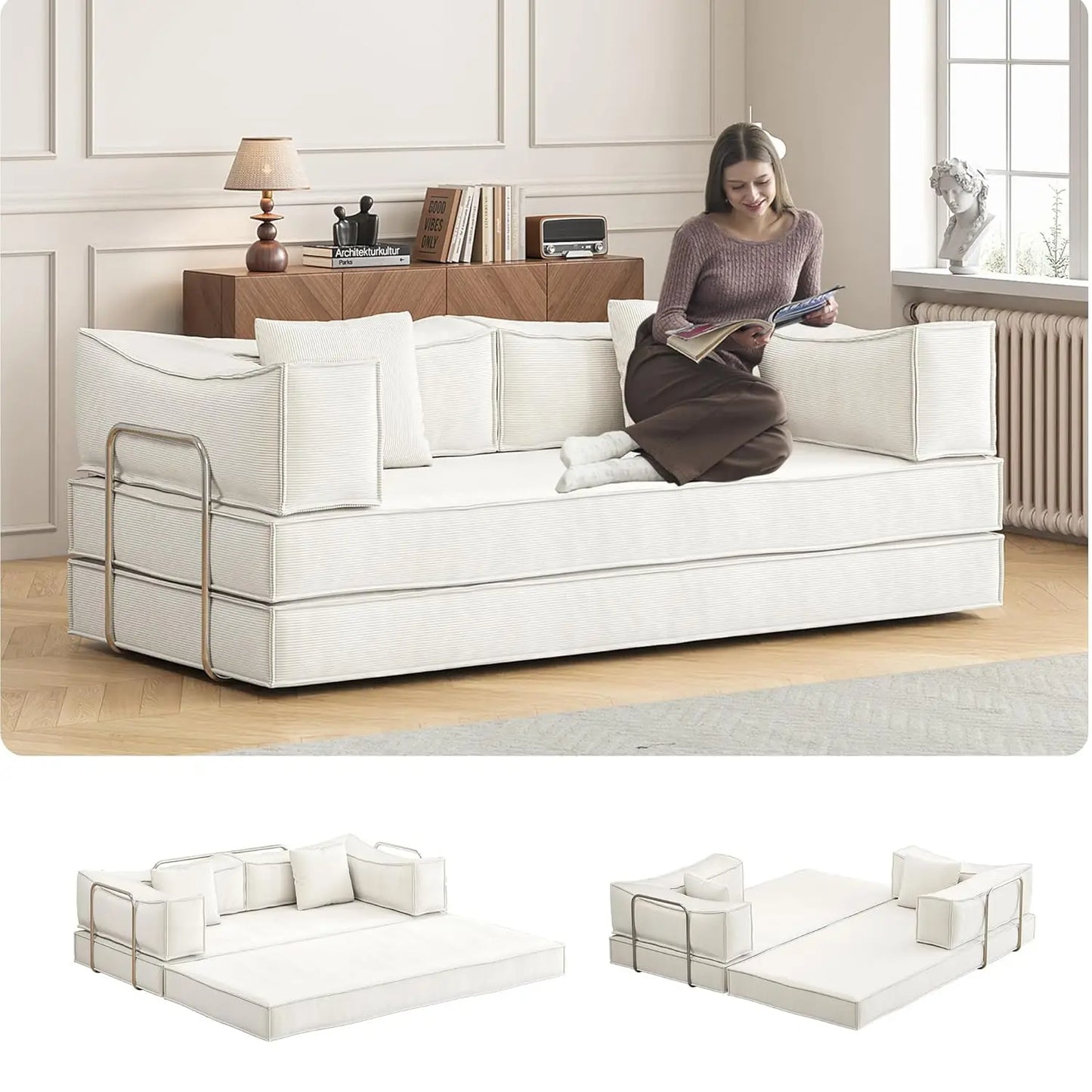 Convertible Sofa Bed With Pillows Corduroy Sleeper Sofa Frame