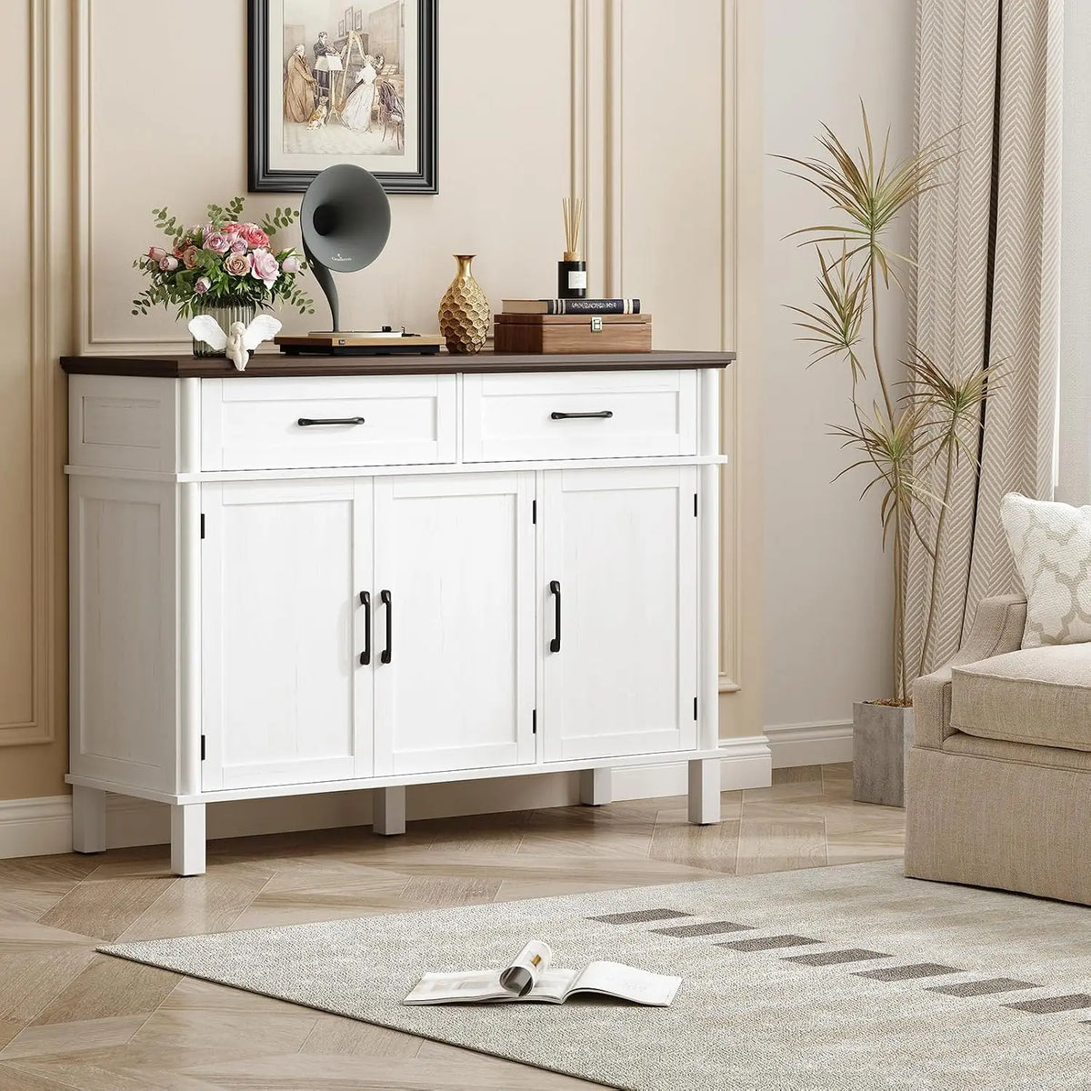 Onbrill Wood Buffet Cabinet With Three Doors And Two Drawers