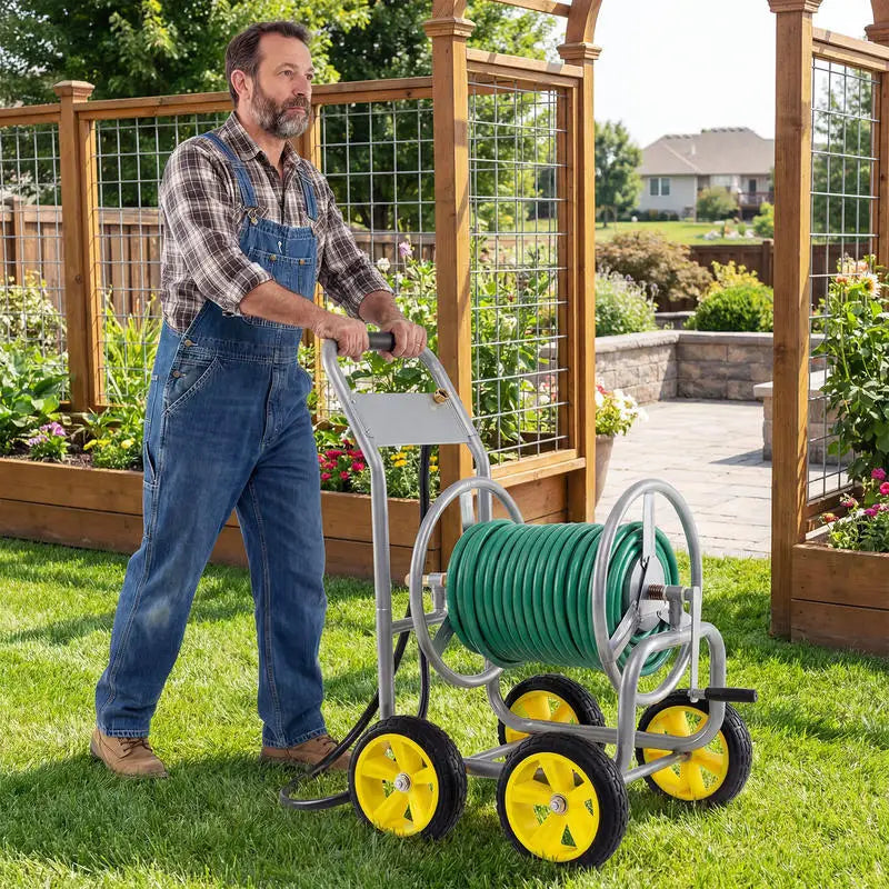 Garden Hose Reel Cart Heavy Duty Metal Organizer Portable