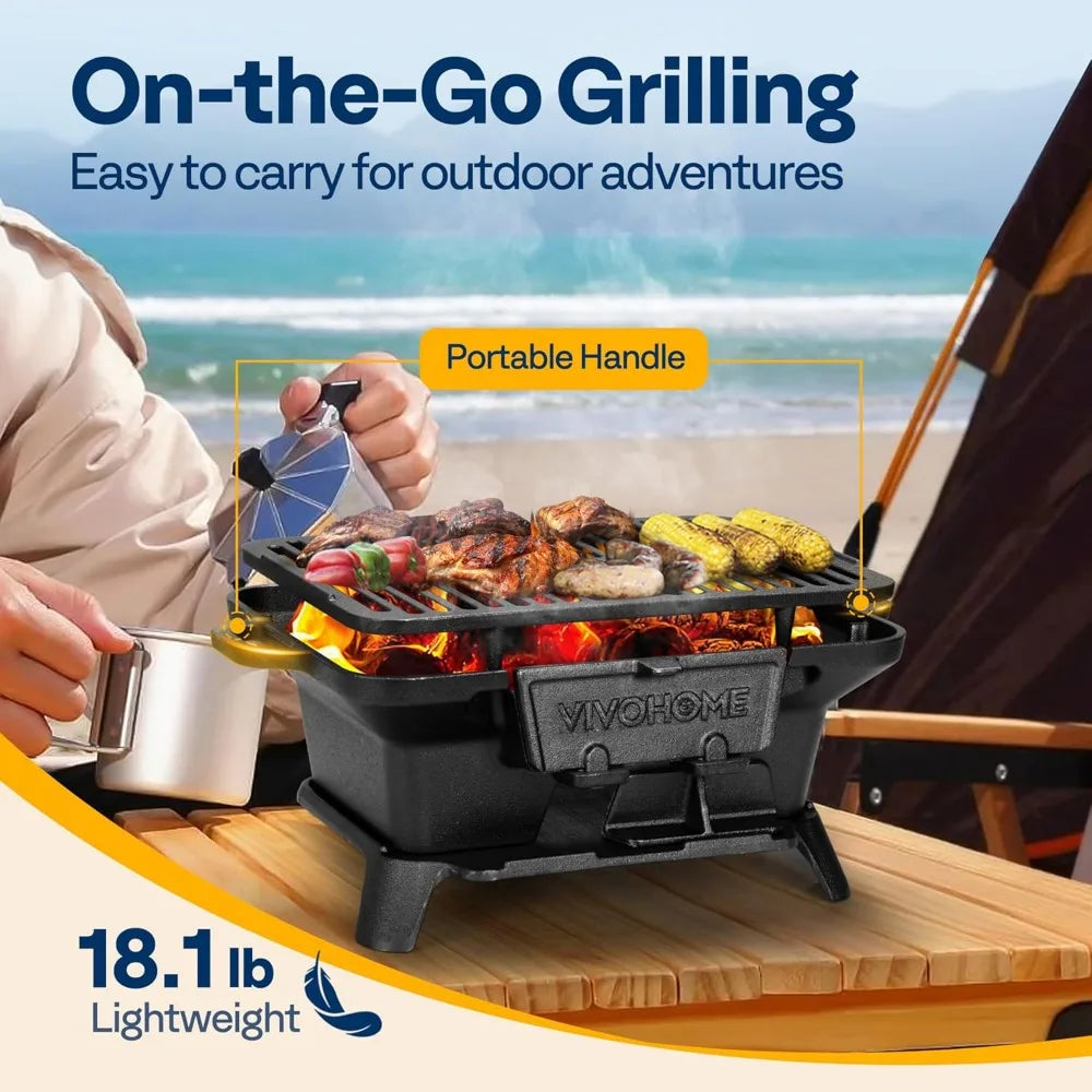 NBVCX Rectangle Cast Iron Charcoal Grill With Double Sided Grate
