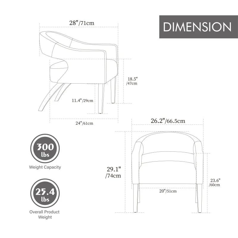PU Backless Bucket Shaped Dining Armchair With Weathered Wooden Legs