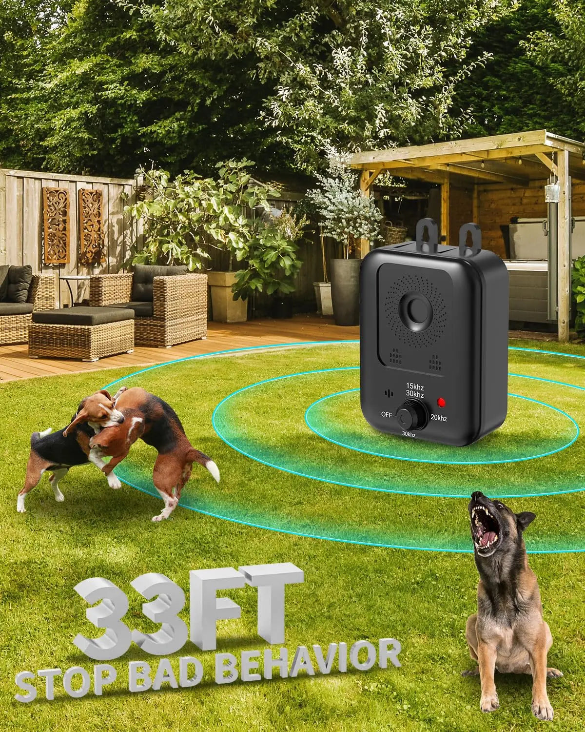 Automatic Ultrasonic Dog Bark Deterrent Rechargeable Indoor Outdoor Device