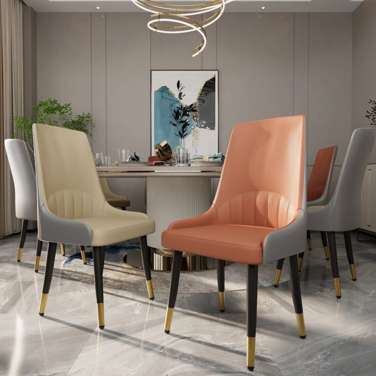 Two Premium Faux Leather Dining Chairs With Metal Legs