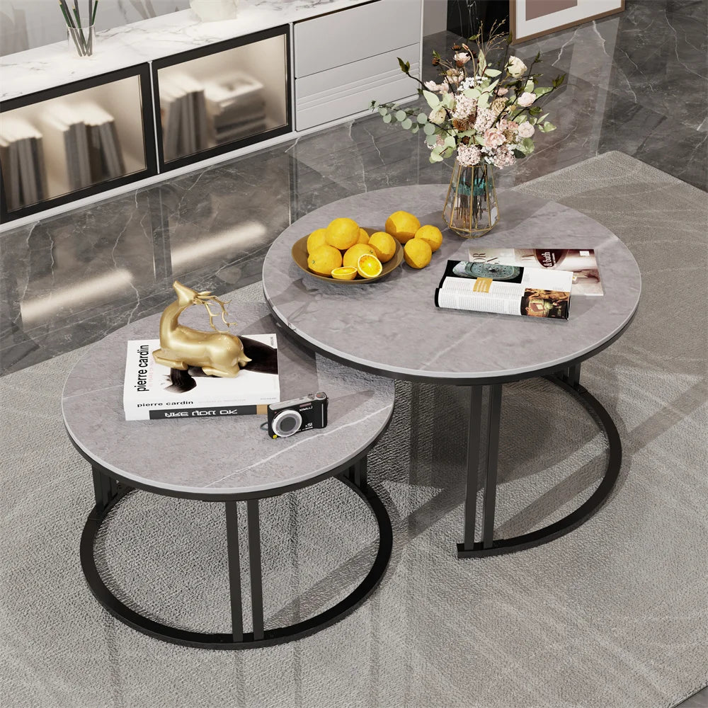 LUVODI Round Nesting Coffee Tables Set of 2 Modern Metal