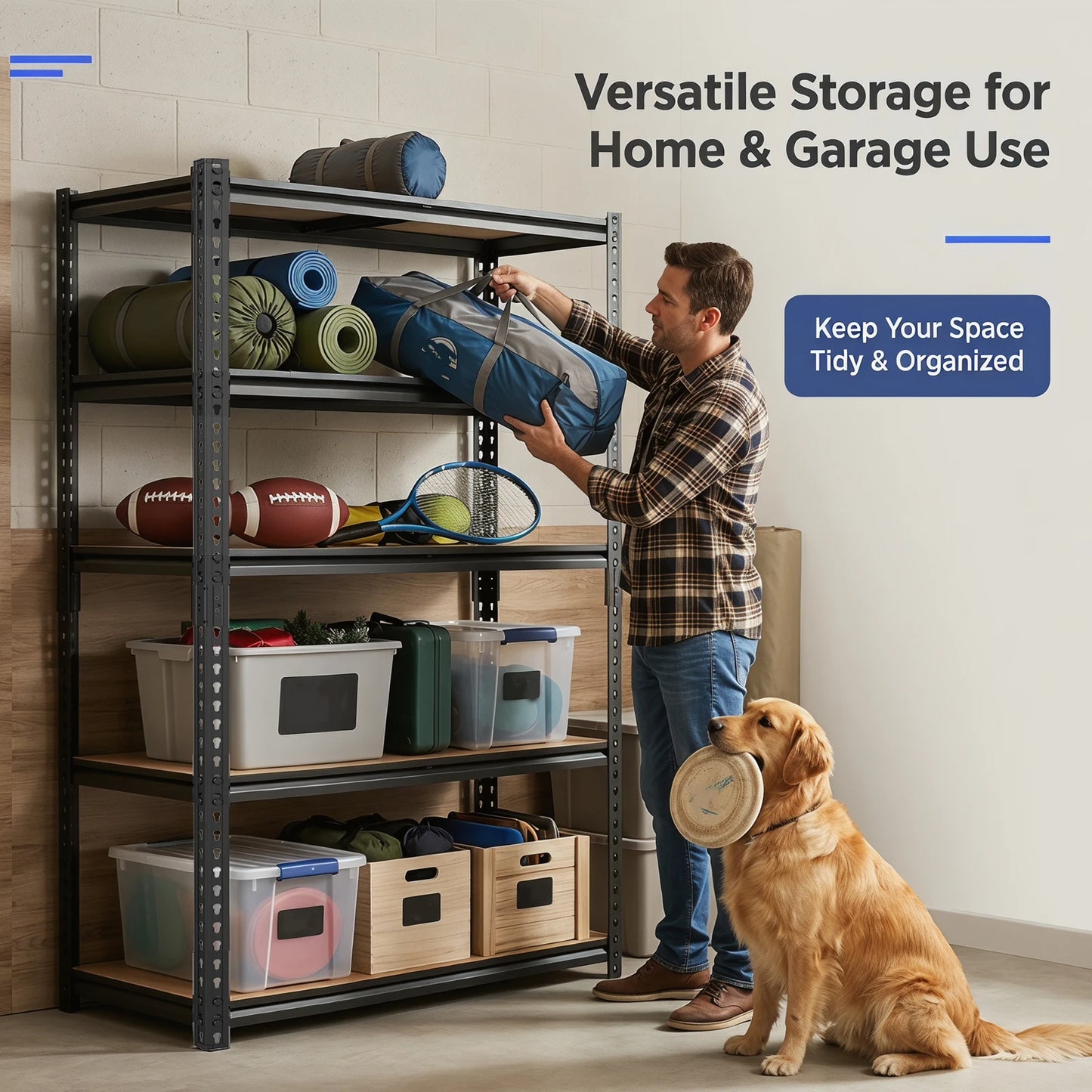 Heavy Duty Industrial Metal Storage Shelves Five-Tier Garage Unit