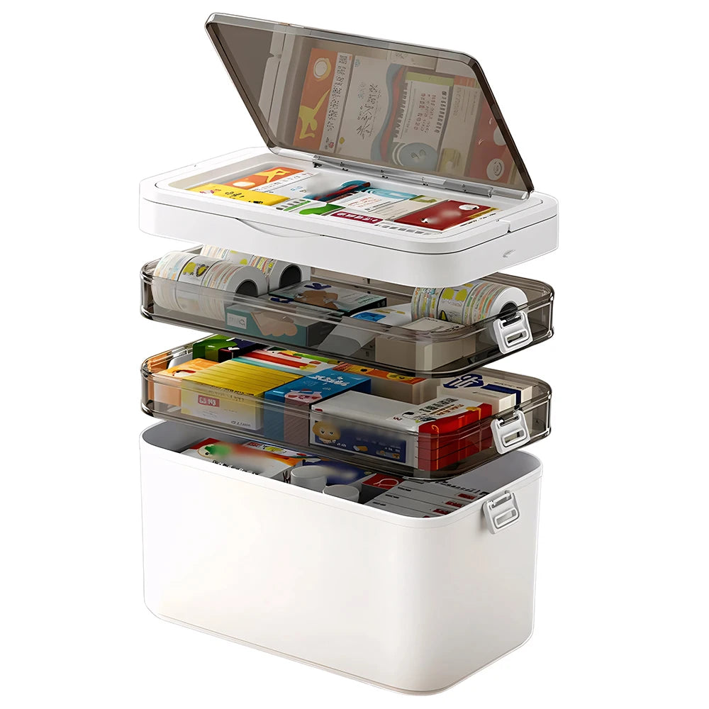Multi Layer Transparent First Aid Storage Box With Detachable Compartments