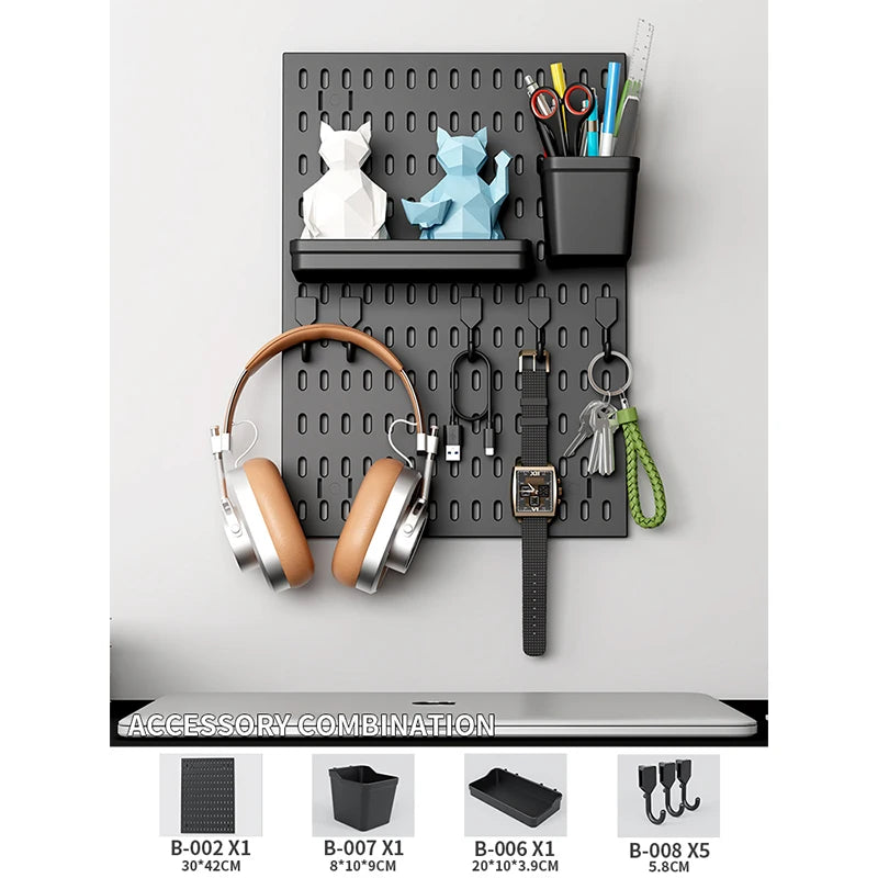 Wall Mounted Pegboard Organizer With Shelves For Desk Accessories