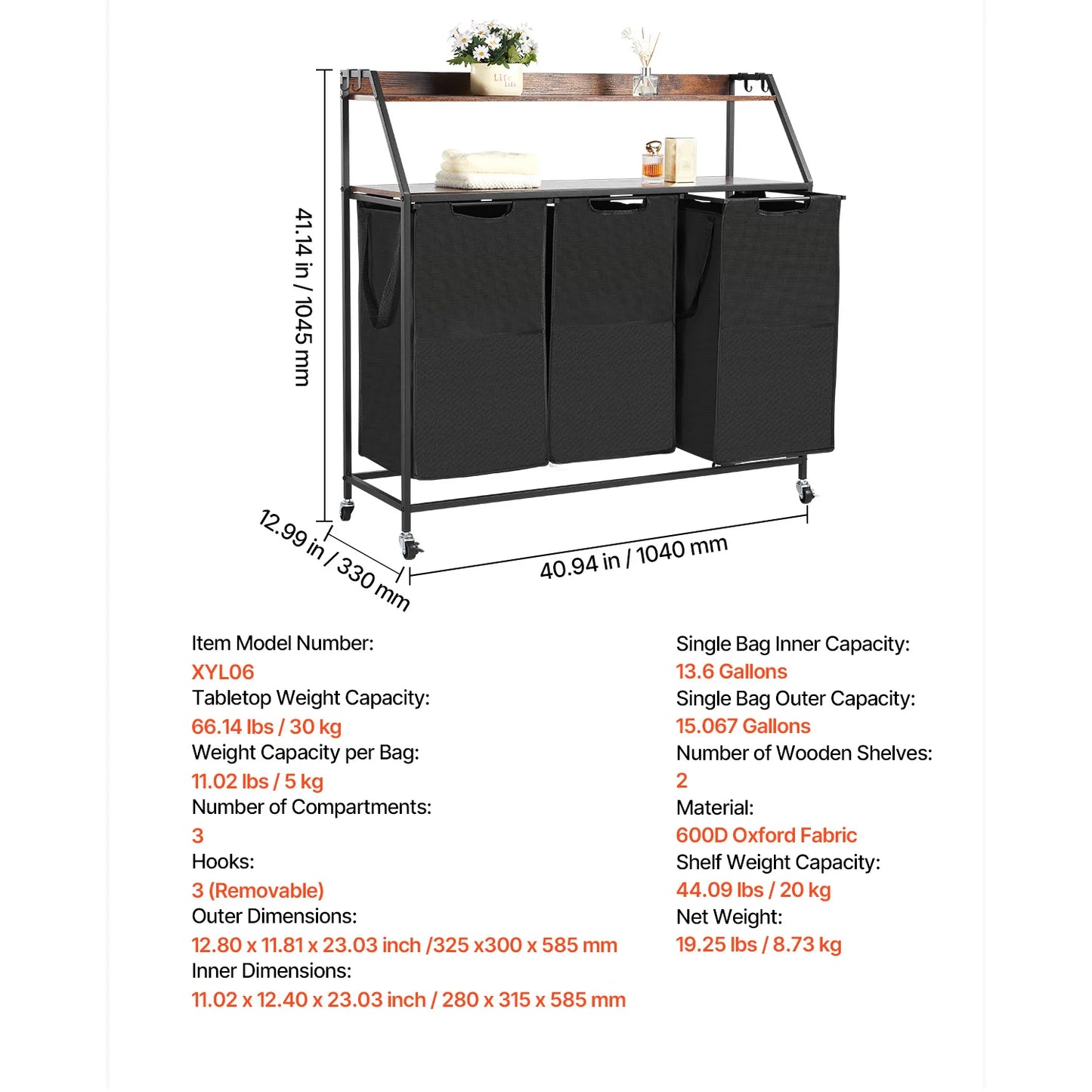 SucceBuy Laundry Sorter Hamper With Metal Frame Freestanding Organizer Baskets