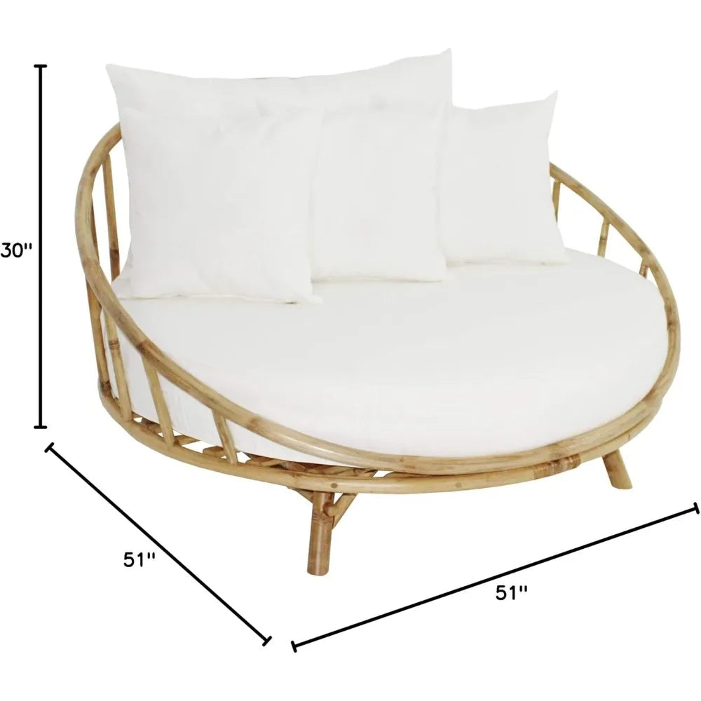 Rattan Bamboo Round Daybed Outdoor Sofa Chair Cushions And Pillows