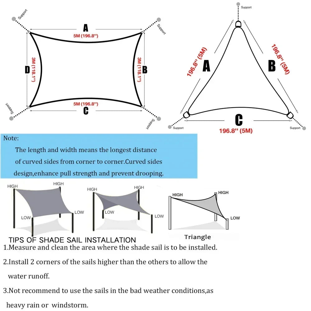 Waterproof Sun Shelter Shade Sail Awning Outdoor Patio Garden