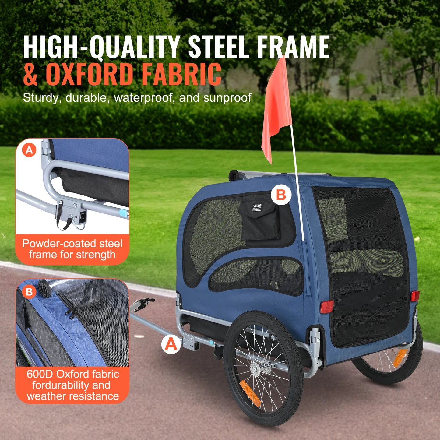 Pet Bicycle Trailer Carrier For Dogs With Collapsible Coupler Reflectors