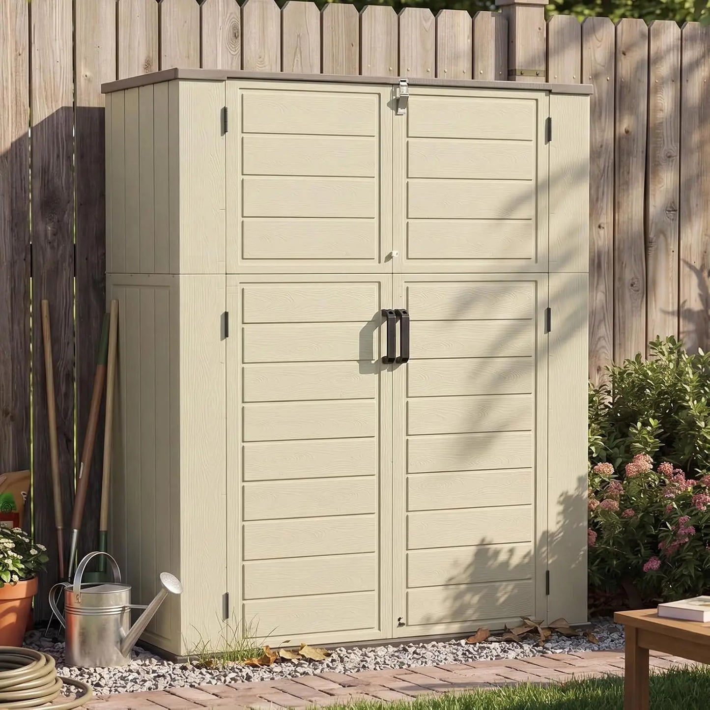 Waterproof Resin Vertical Storage Shed With Floor For Patio Garden