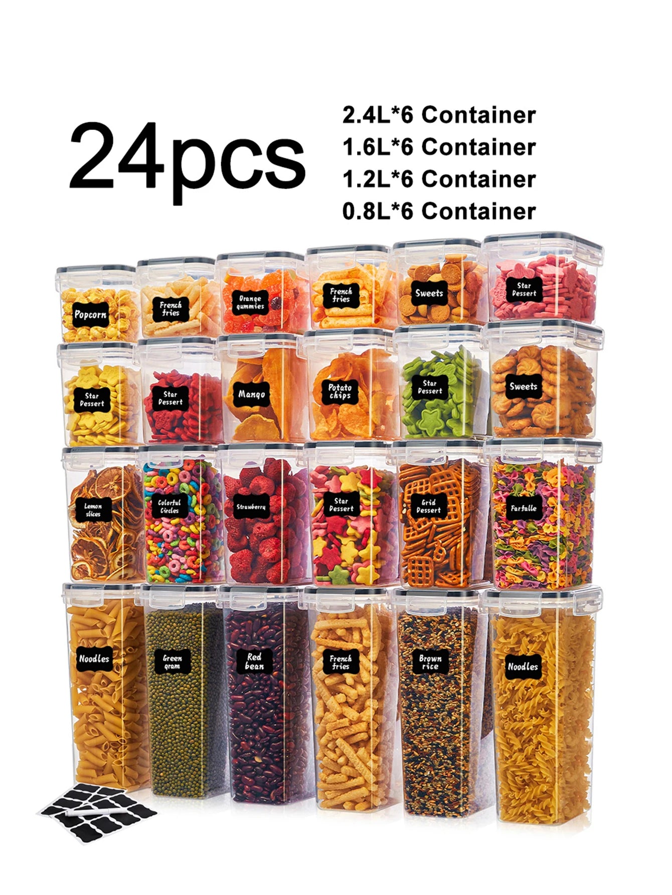 24 Piece Airtight Food Storage Containers With Labels For Spices