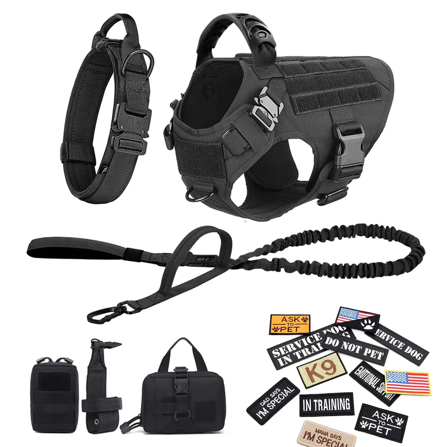 Military Style Dog Harness Vest Set With Leash And Patches For Malinois