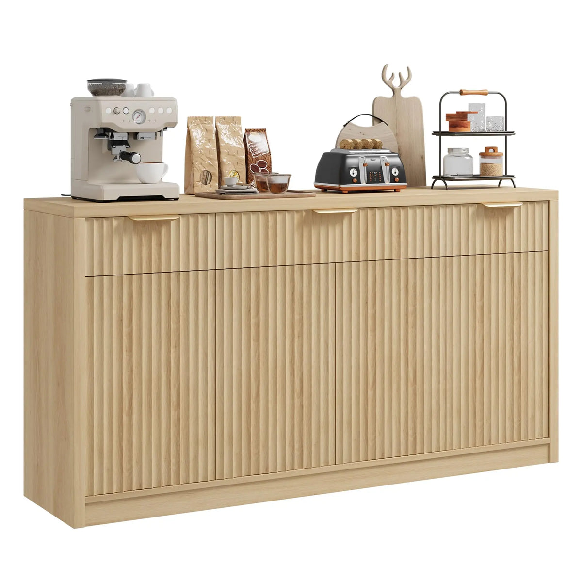 HiMISS Fluted Buffet Sideboard Cabinet With Drawers, Doors And Shelves