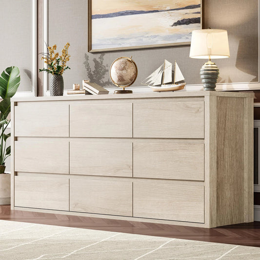 Acekool Modern Wood Dresser With 9 Drawers And Handleless Design