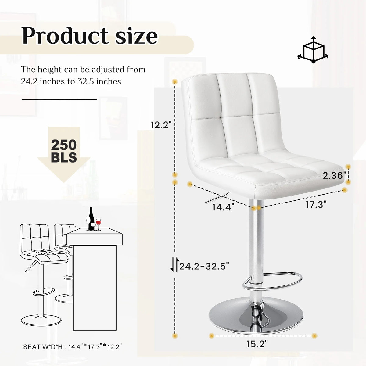 JHK Ergonomic Armless PU Leather Adjustable Swivel Office Chair