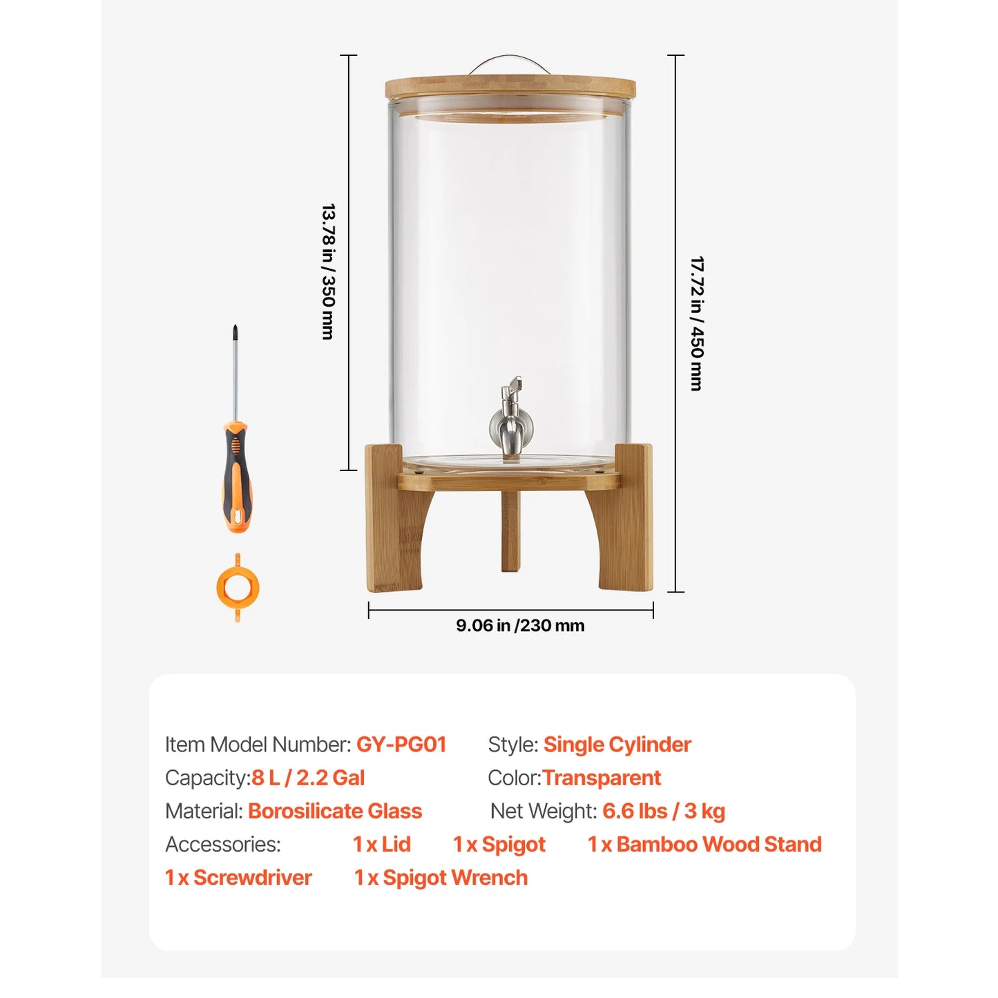 SucceBuy Glass Beverage Dispenser With Wood Stand For Parties