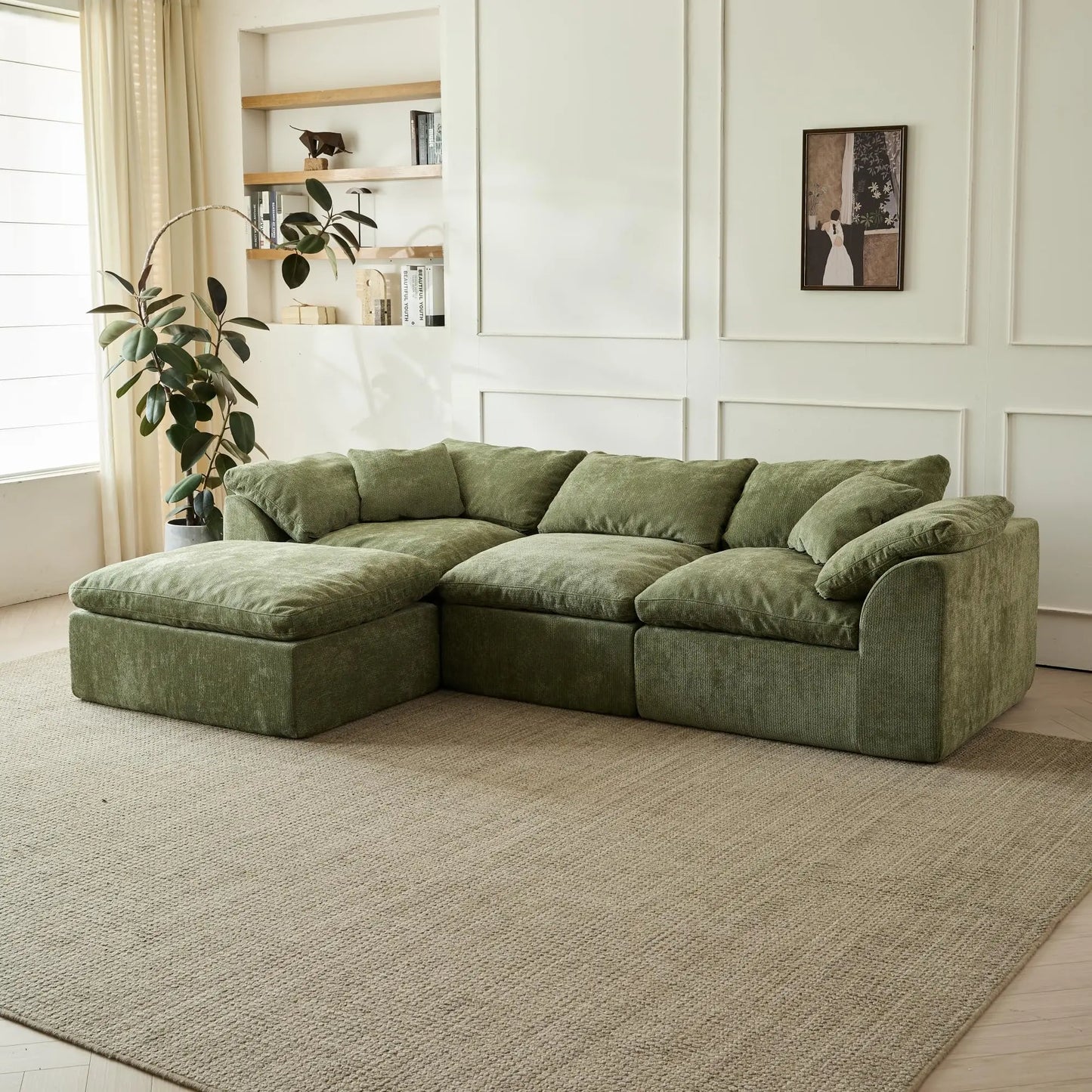 Yeflixvrau Modern Cloud L Shaped Chenille Sofa With Ottoman