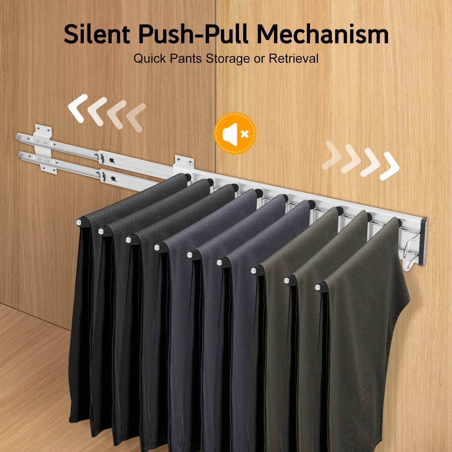 9-Rod Side Mounted Trouser Hanger With Pull-Out Rack Flocked Bars