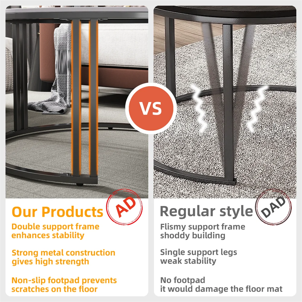 LUVODI Round Nesting Coffee Tables Set of 2 Modern Metal