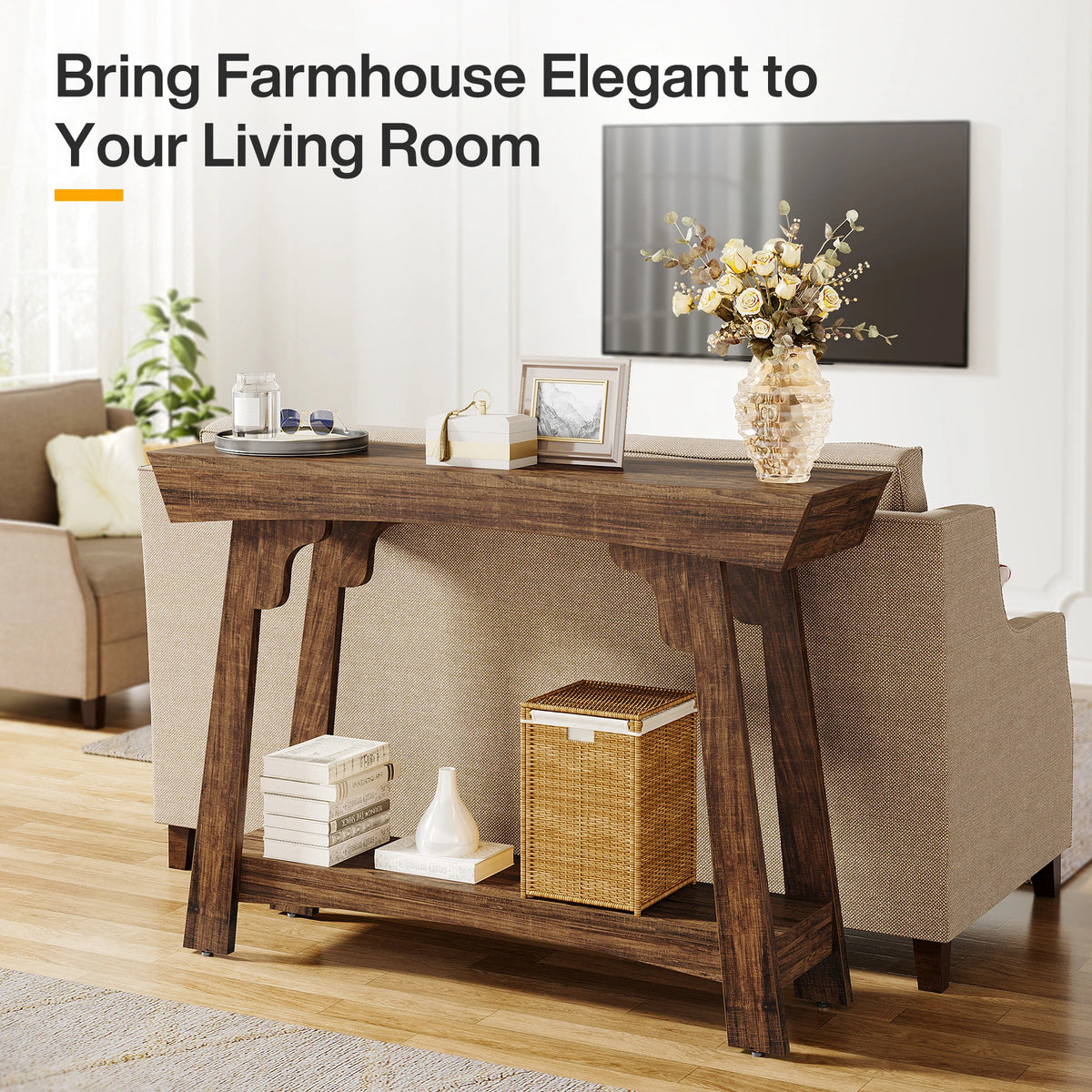 Tribesigns Wood Entryway Console Table With Two Tier Storage Shelf