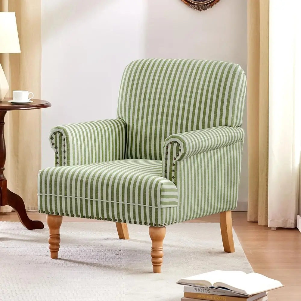 Linen Fabric Upholstered Armchair With Solid Wood Legs Club Chair