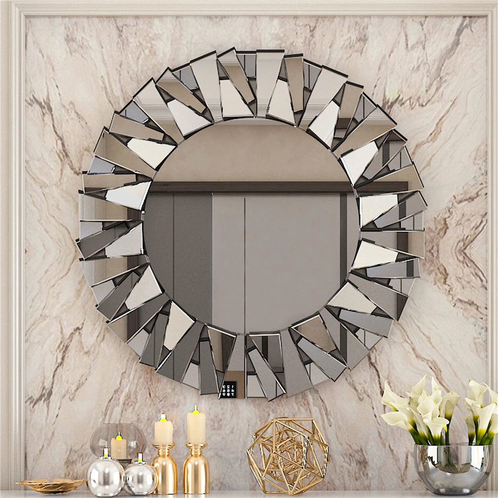 Unique Sunburst Decorative Wall Mirror With Beveled Glass