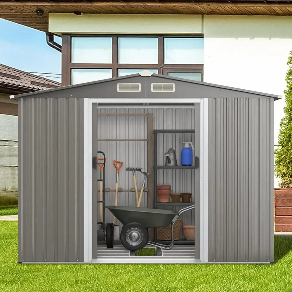 Galvanized Steel Outdoor Storage Shed With Floor And Lockable Door Air Vent