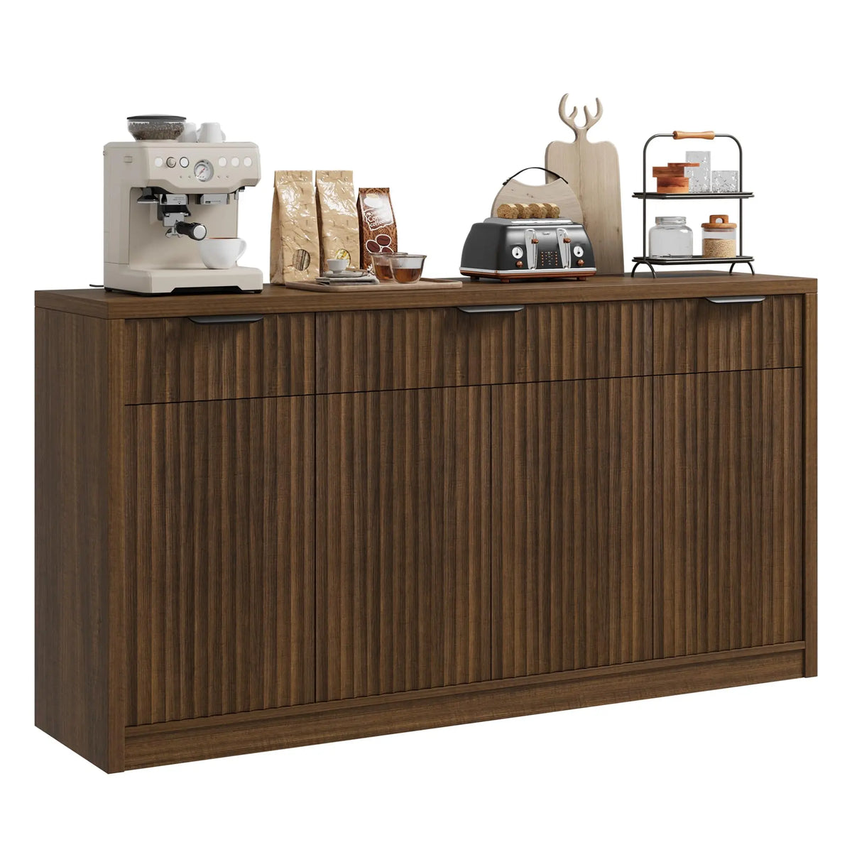 HiMISS Fluted Buffet Sideboard Cabinet With Drawers, Doors And Shelves