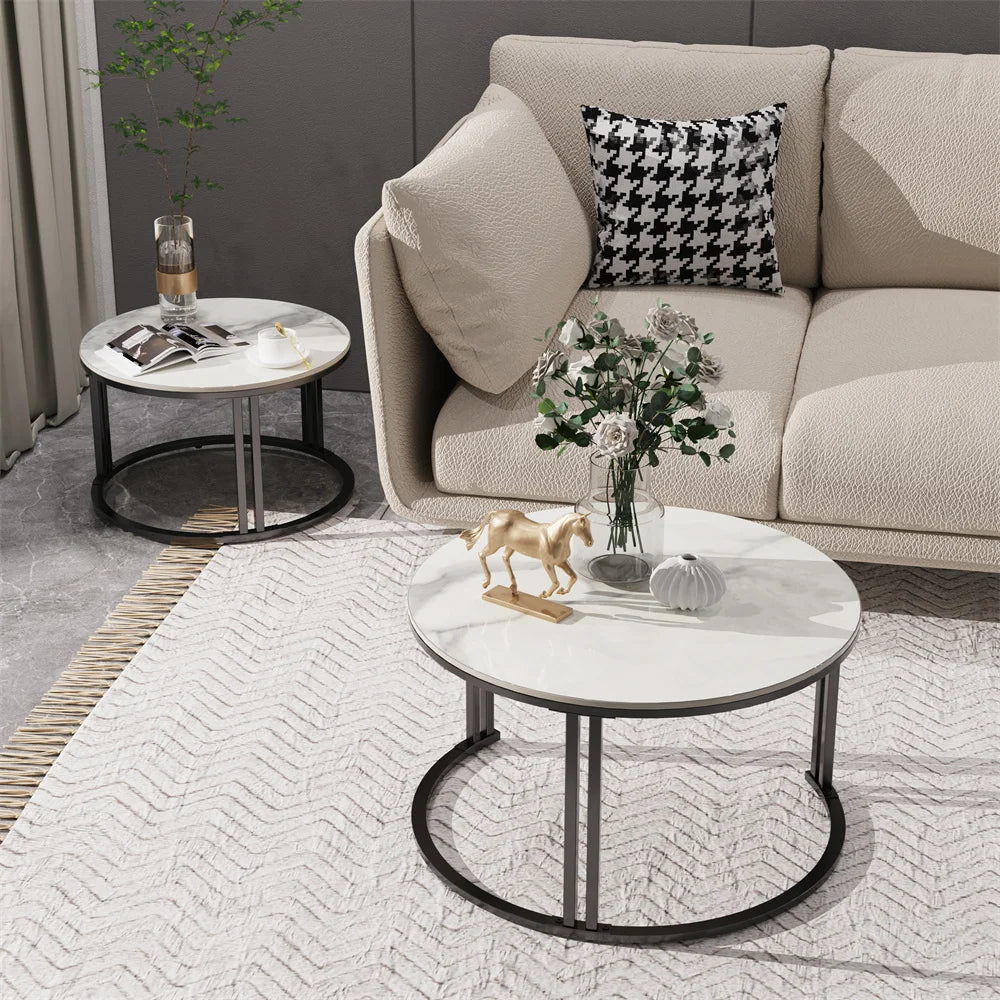 LUVODI Round Nesting Coffee Tables Set of 2 Modern Metal