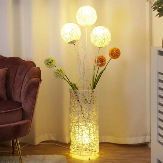 Contemporary Rattan Floor Lamp With Iron Base Decor