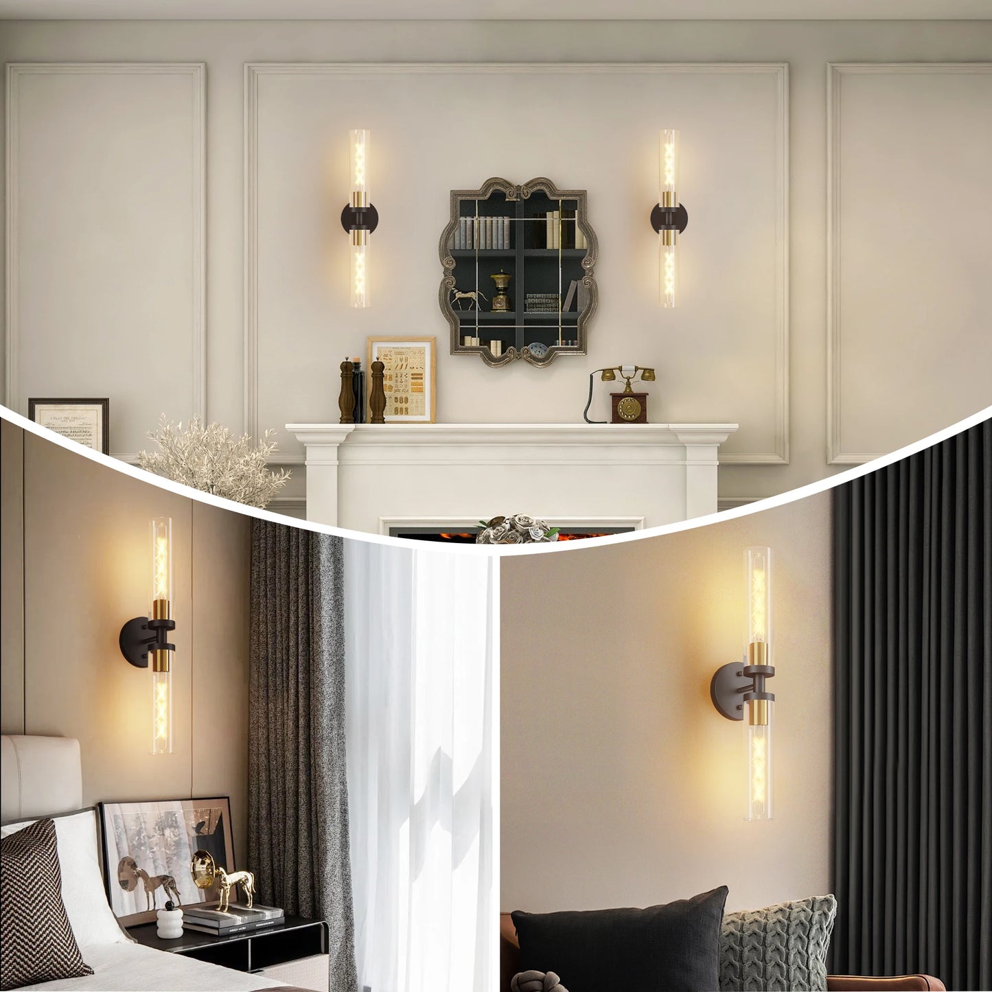 LONGREE Modern Hardwired Matte Black Gold Nickel Bathroom Sconces Set Of 2