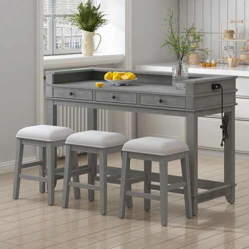 Retro Dining Table Set With Three Storage Drawers And Chairs