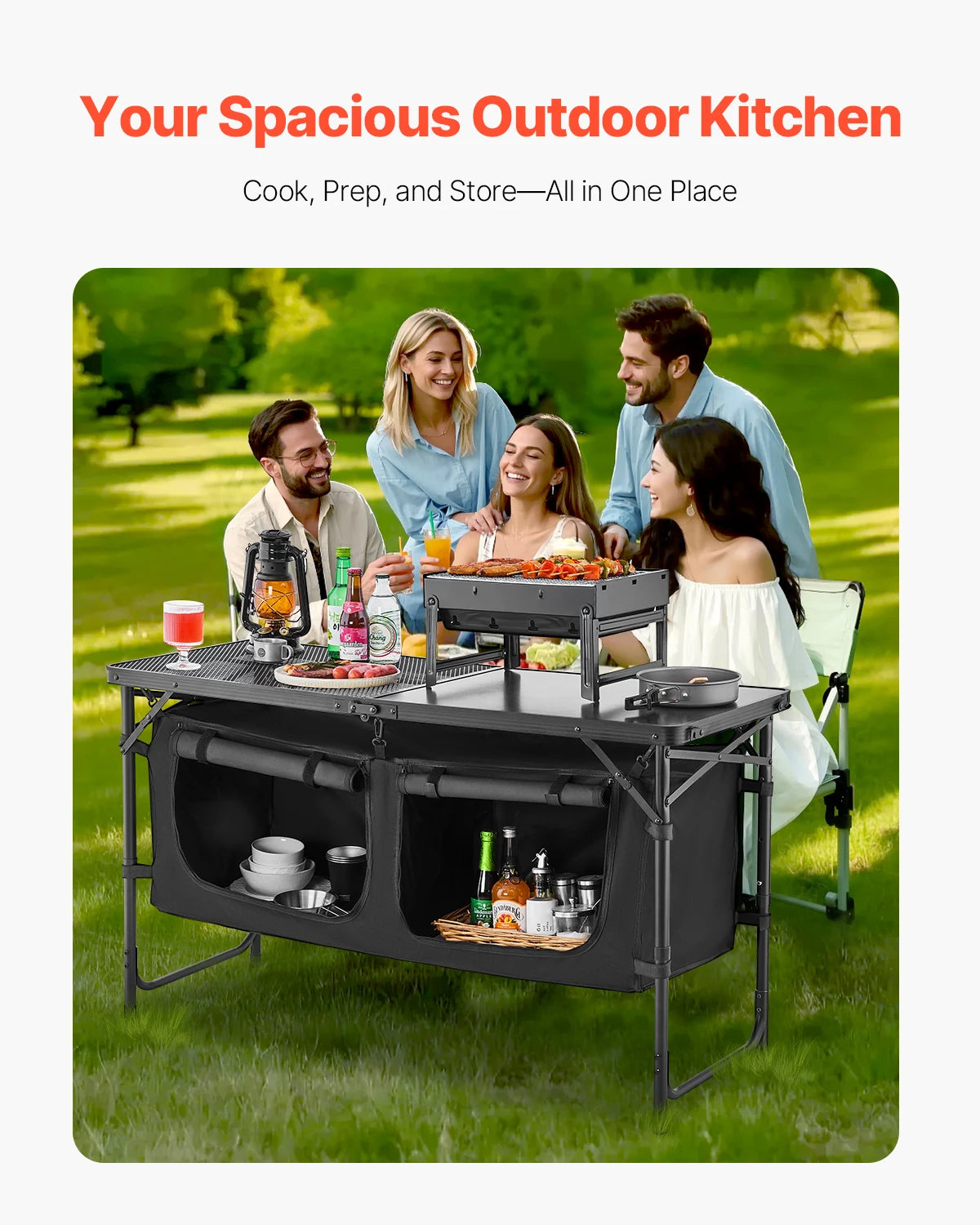 SucceBuy Camping Kitchen Table Aluminum Lightweight Portable Cook Station