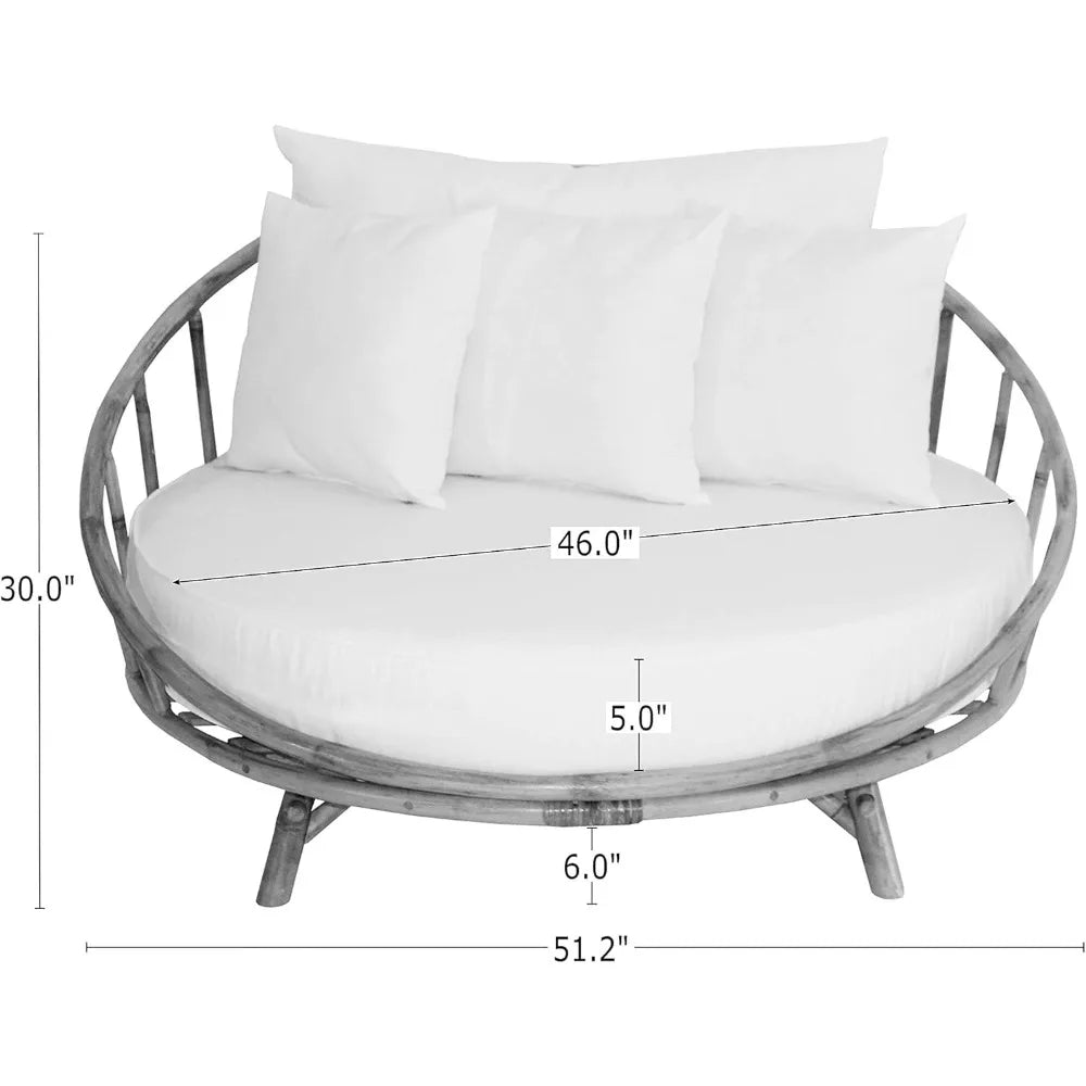 Rattan Bamboo Round Daybed Outdoor Sofa Chair Cushions And Pillows