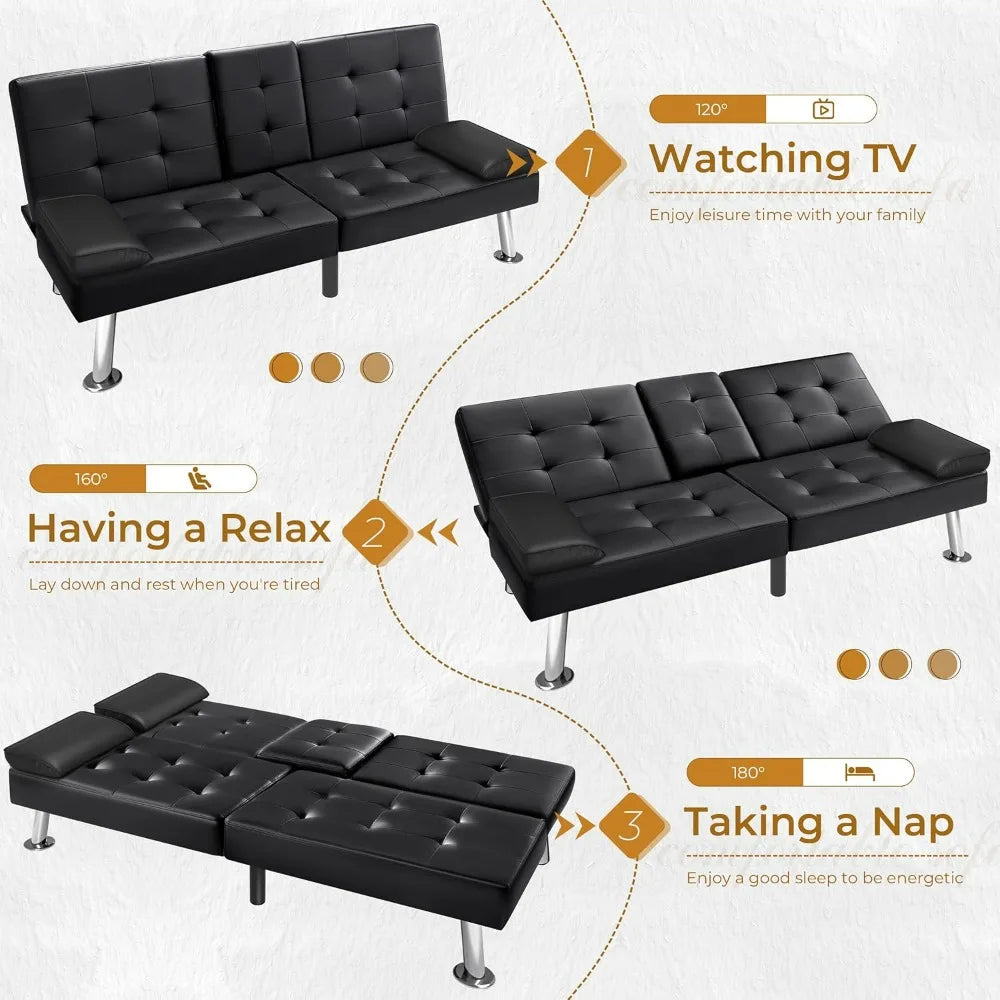 VICTONE Futon Sofa Bed Modern Faux Leather Convertible Folding