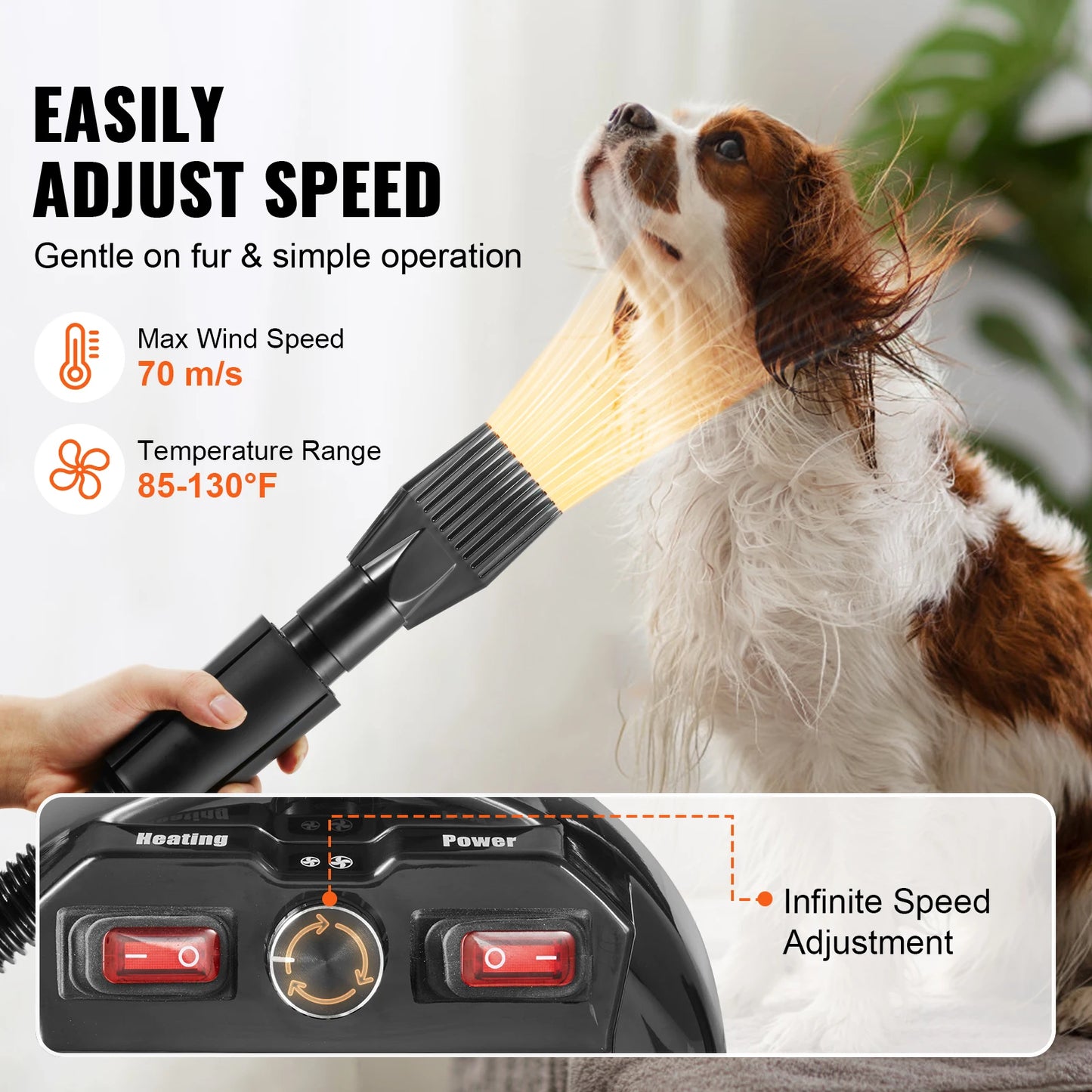 SucceBuy 2000W Dog Blow Dryer With Adjustable Speed And Temperature