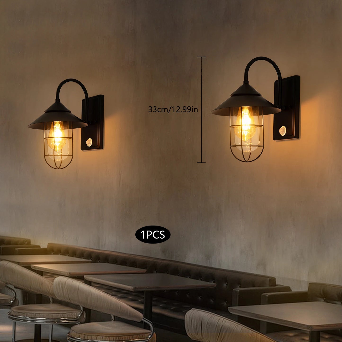 Bymaocar Retro Motion Sensor Wall Lamp With E26 Bulb Socket