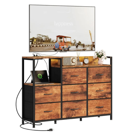 JHK TV Stand Cabinet With 8 Fabric Drawers And Charging