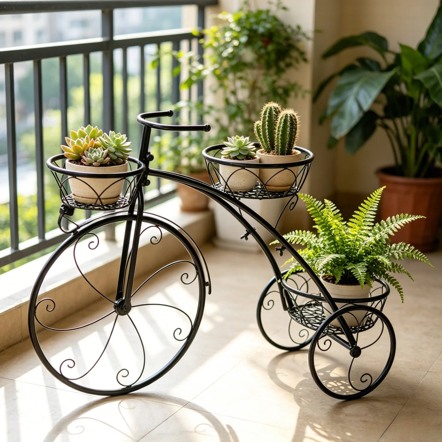 Three Tier Plant Stand Metal Wrought Iron Bicycle Tricycle Planter