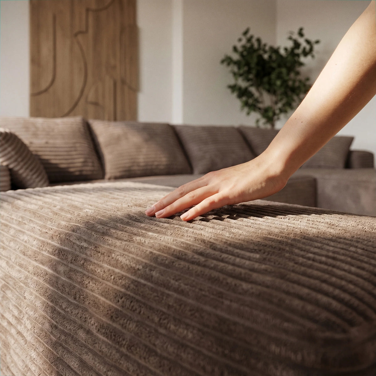 Modern U Shaped Corduroy Sectional Sofa With Comfortable Seating