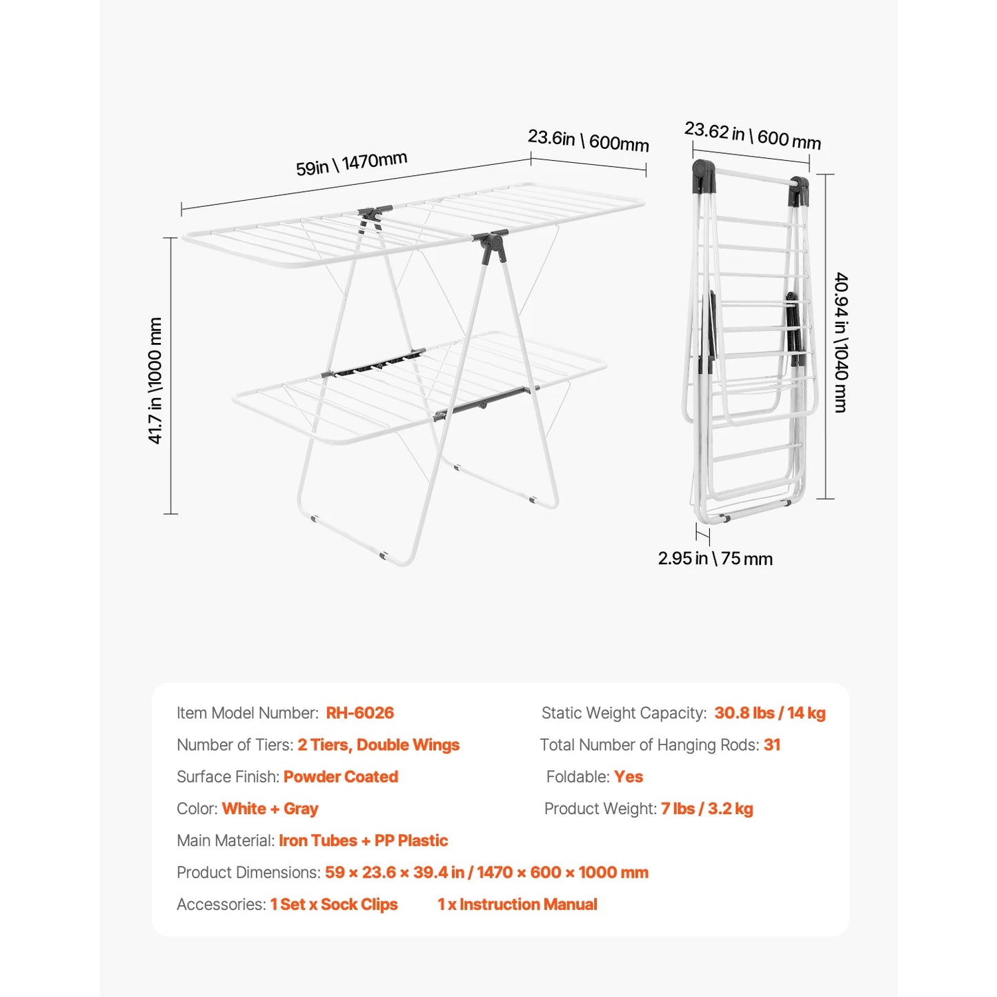 Clothes Drying Rack Foldable Laundry Dryer Rack With Sock Clips