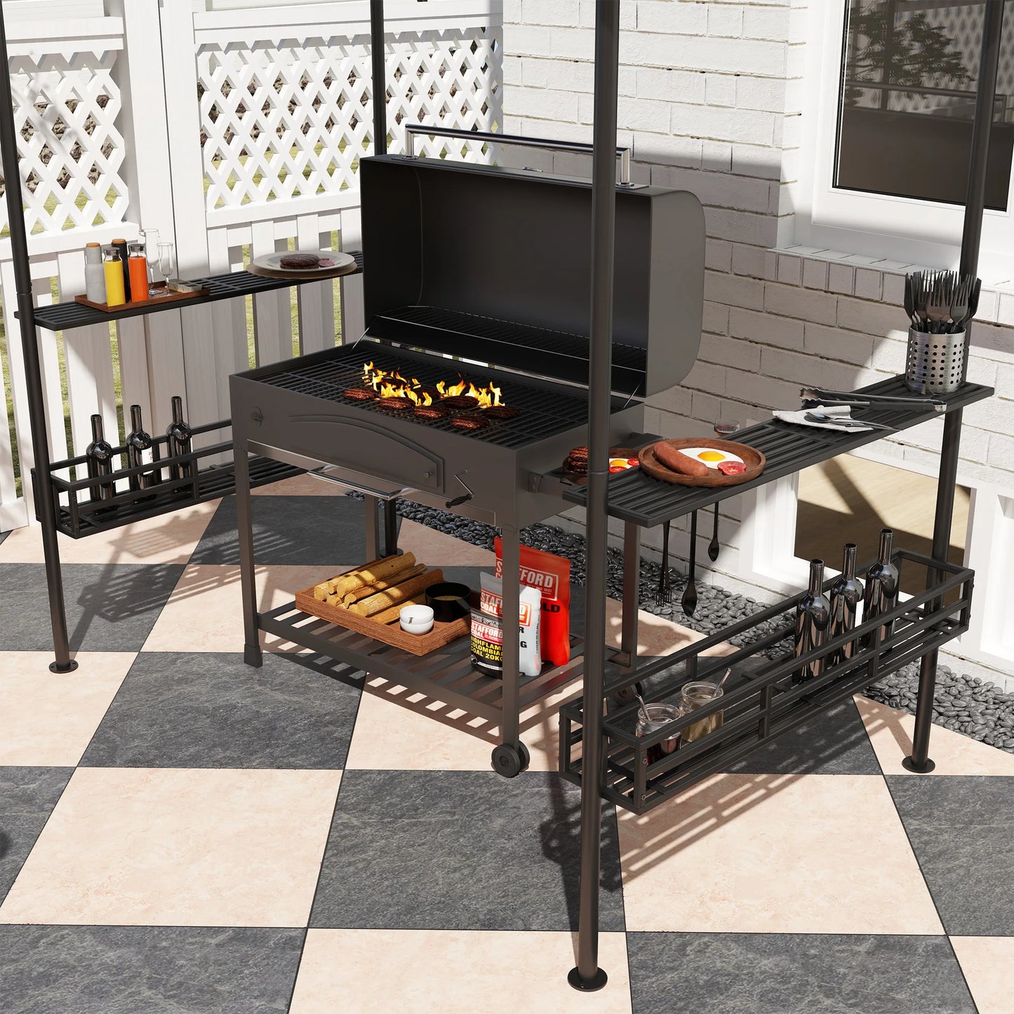 2 Tier Outdoor BBQ Gazebo Shelter for Grilling Sun Protection