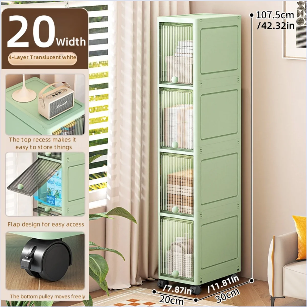Rotating Flip Lid Narrow Storage Cabinet For Kitchen Bathroom