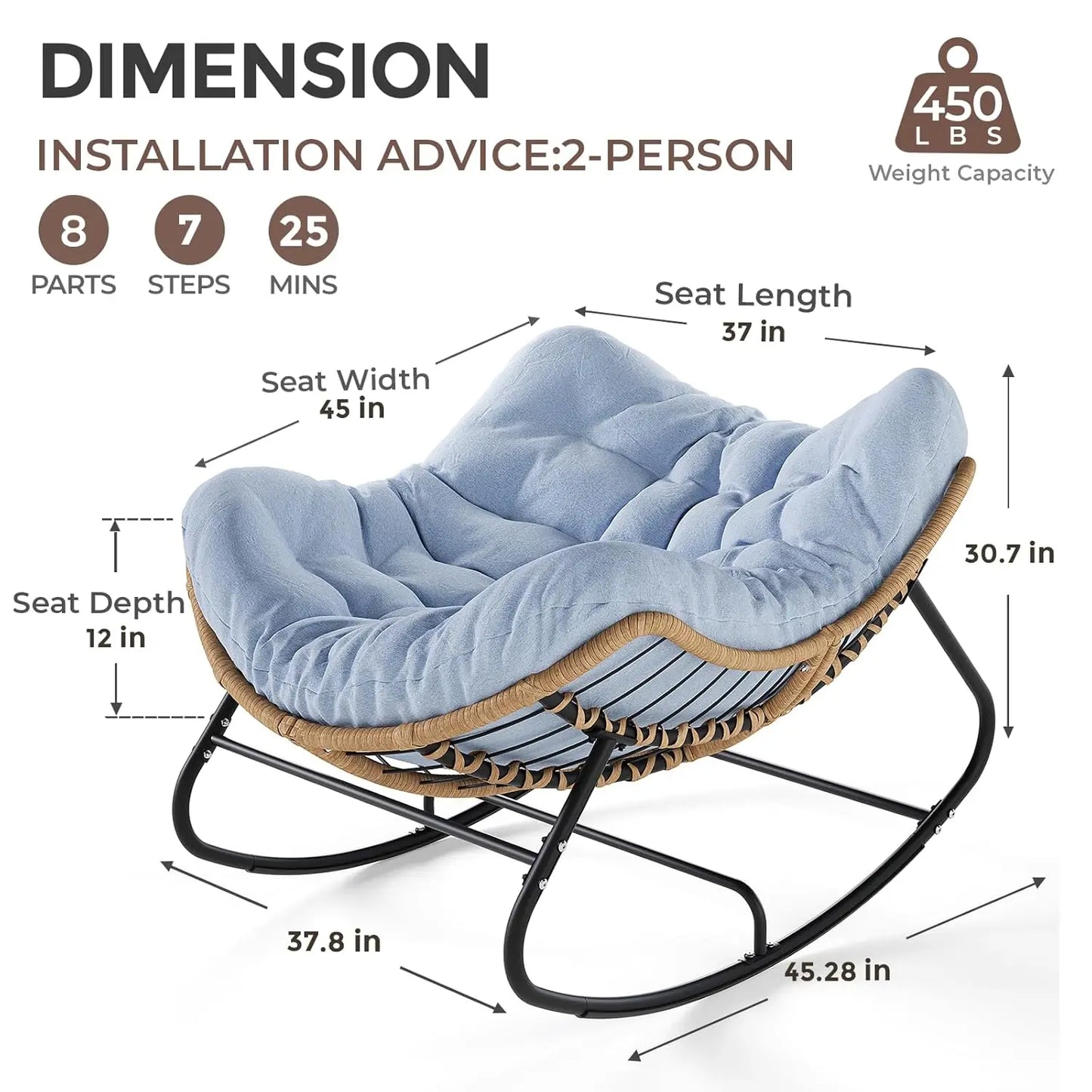 GUOHE Outdoor Papasan Rocking Chair With Thick Cushion