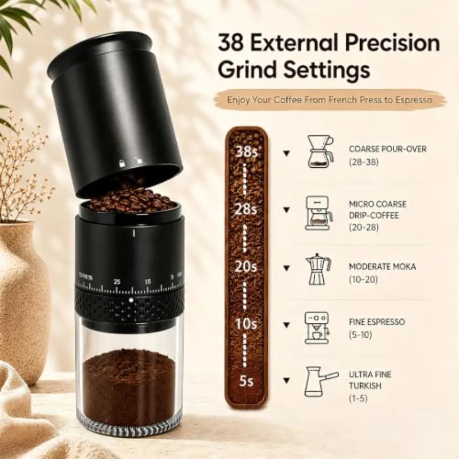 Abay Portable Electric Coffee Grinder With 38 Grind Settings