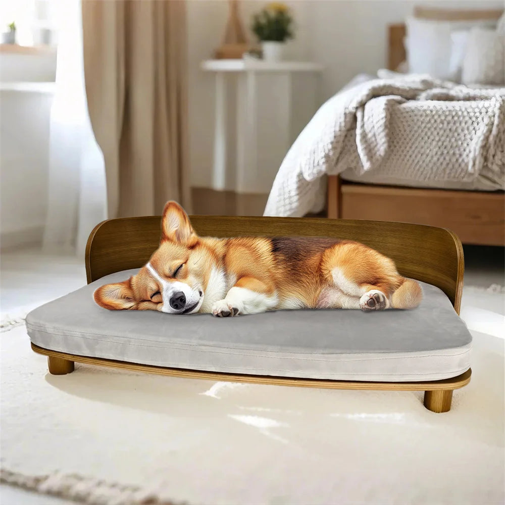 BORWART Elevated Wood Pet Sofa Bed For Small Dogs With Cushion