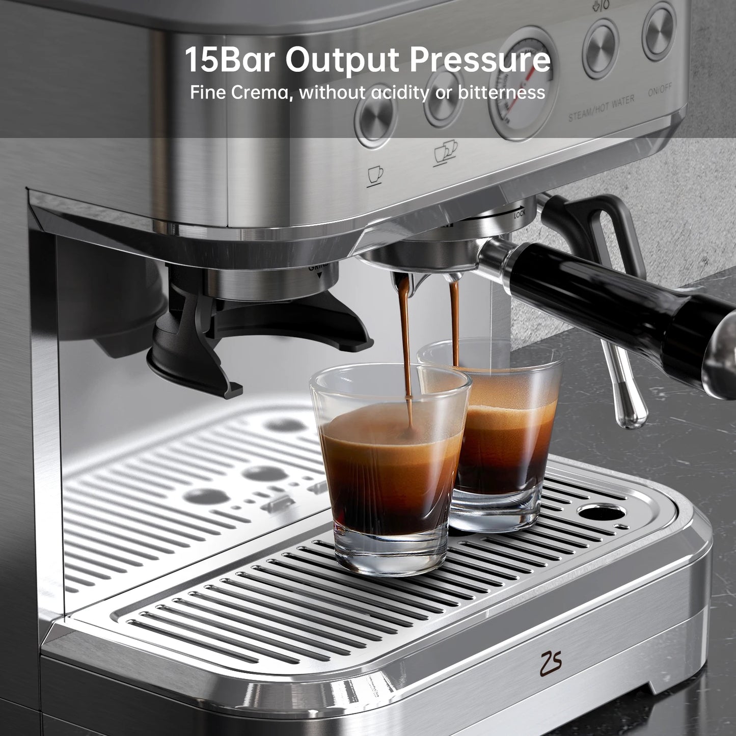 Acekool Espresso Machine With Grinder 15 Bar Stainless Milk Frother