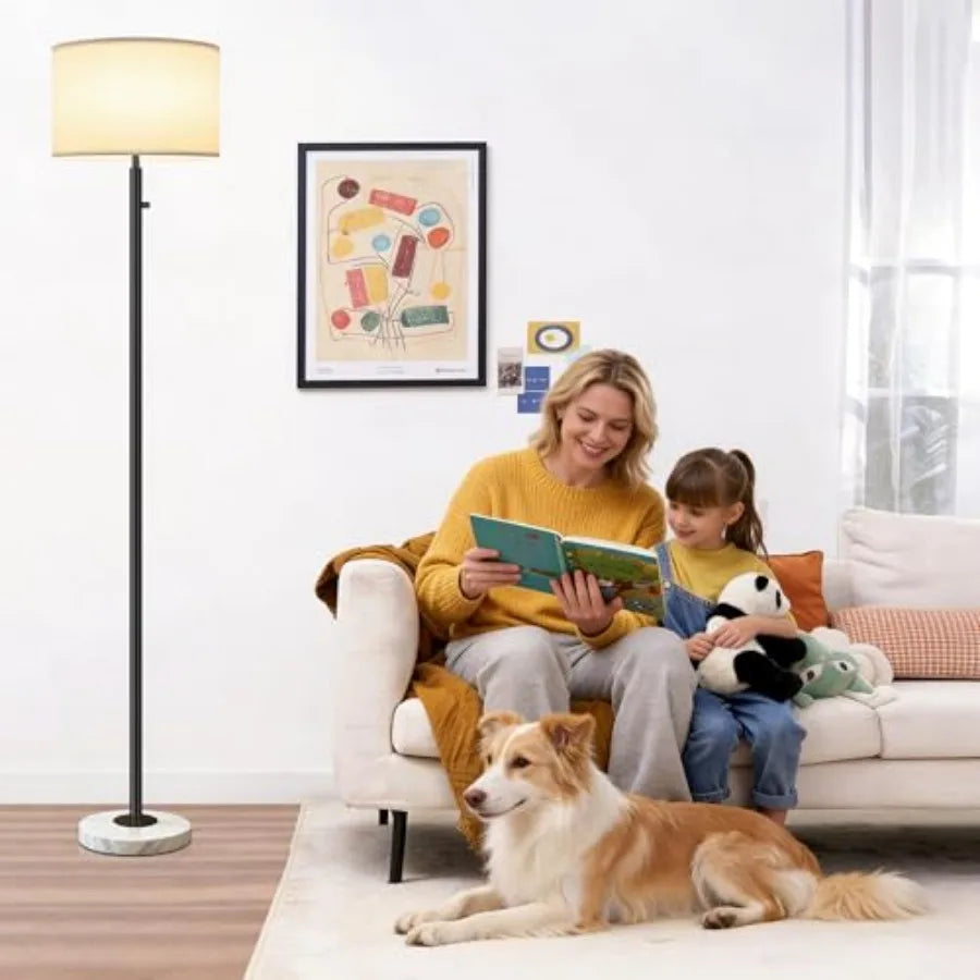 Contemporary Standing Lamp With Linen Shade And Marble Base Design